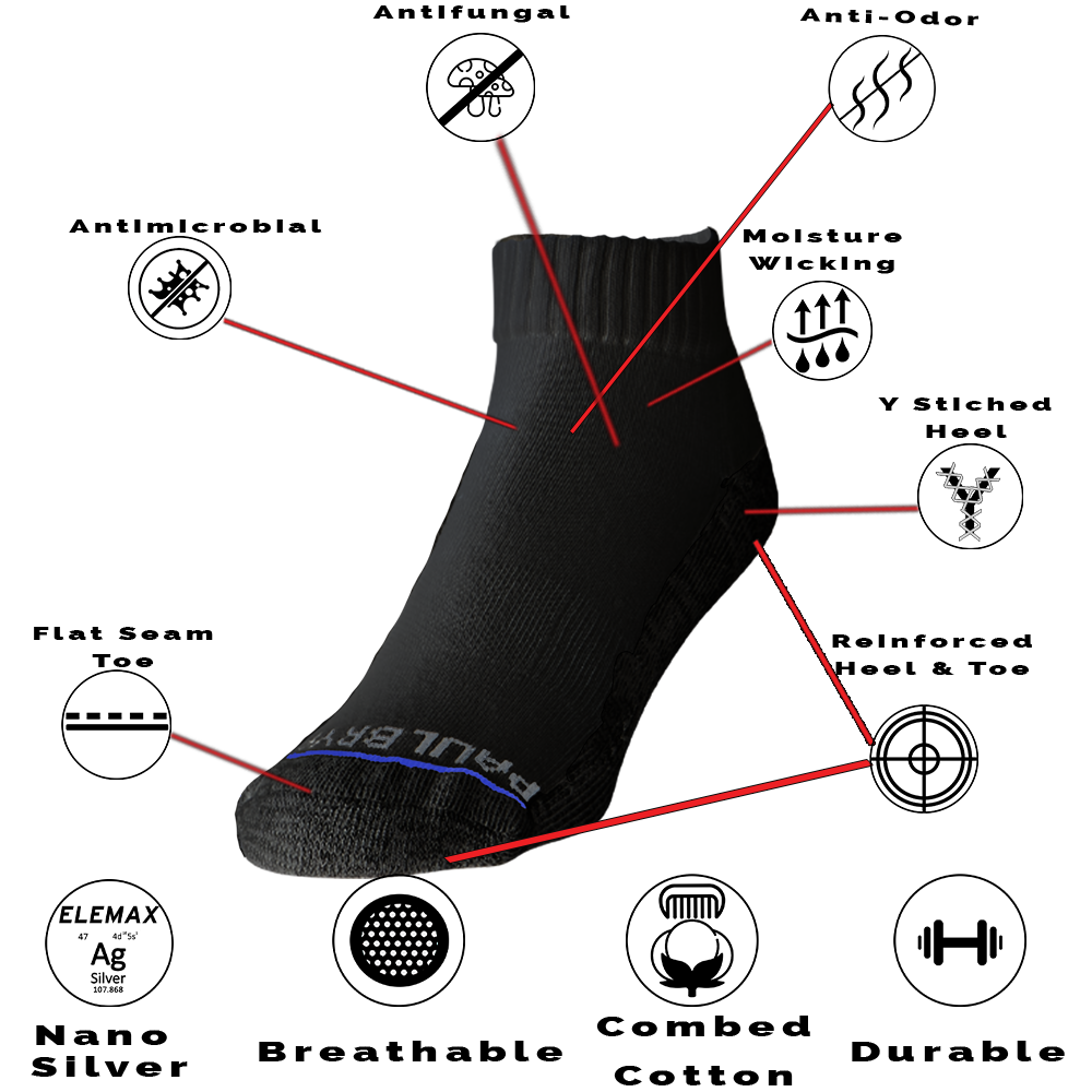 Black Elemax Silver Edge Quarter Sock