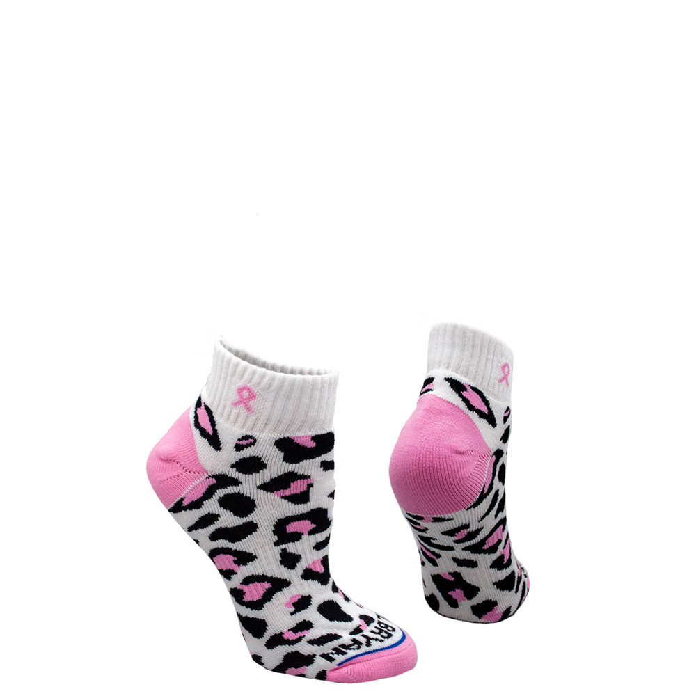 Pink Ribbon Leopard Print Quarter Sock