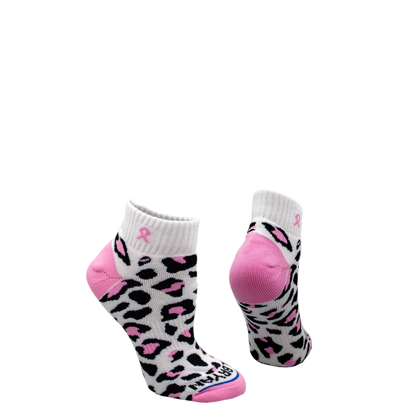 Pink Ribbon Leopard Print Quarter Sock