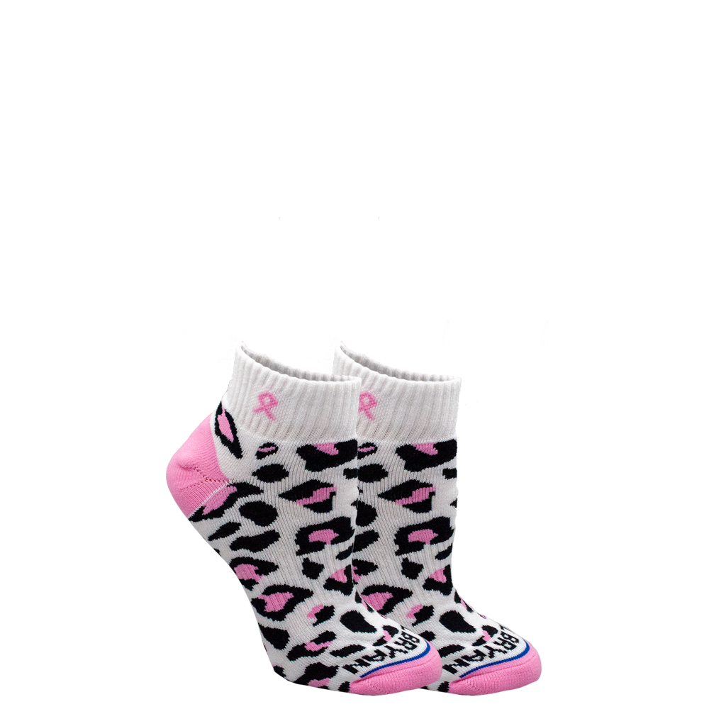 Pink Ribbon Leopard Print Quarter Sock