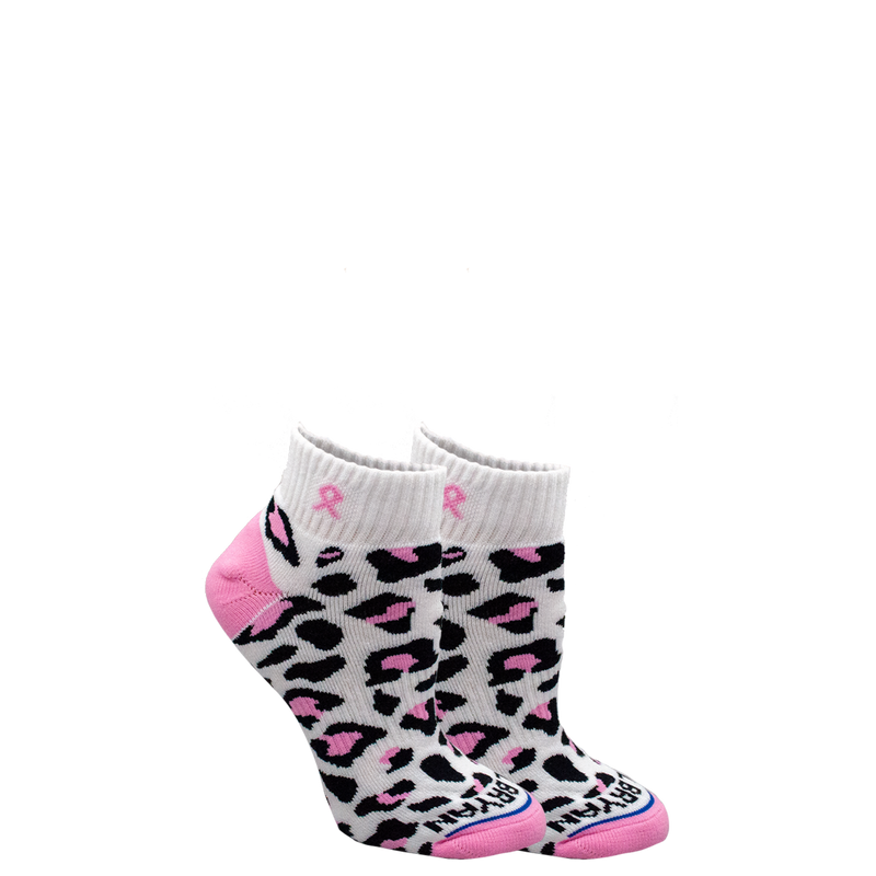 Pink Ribbon Leopard Print Quarter Sock