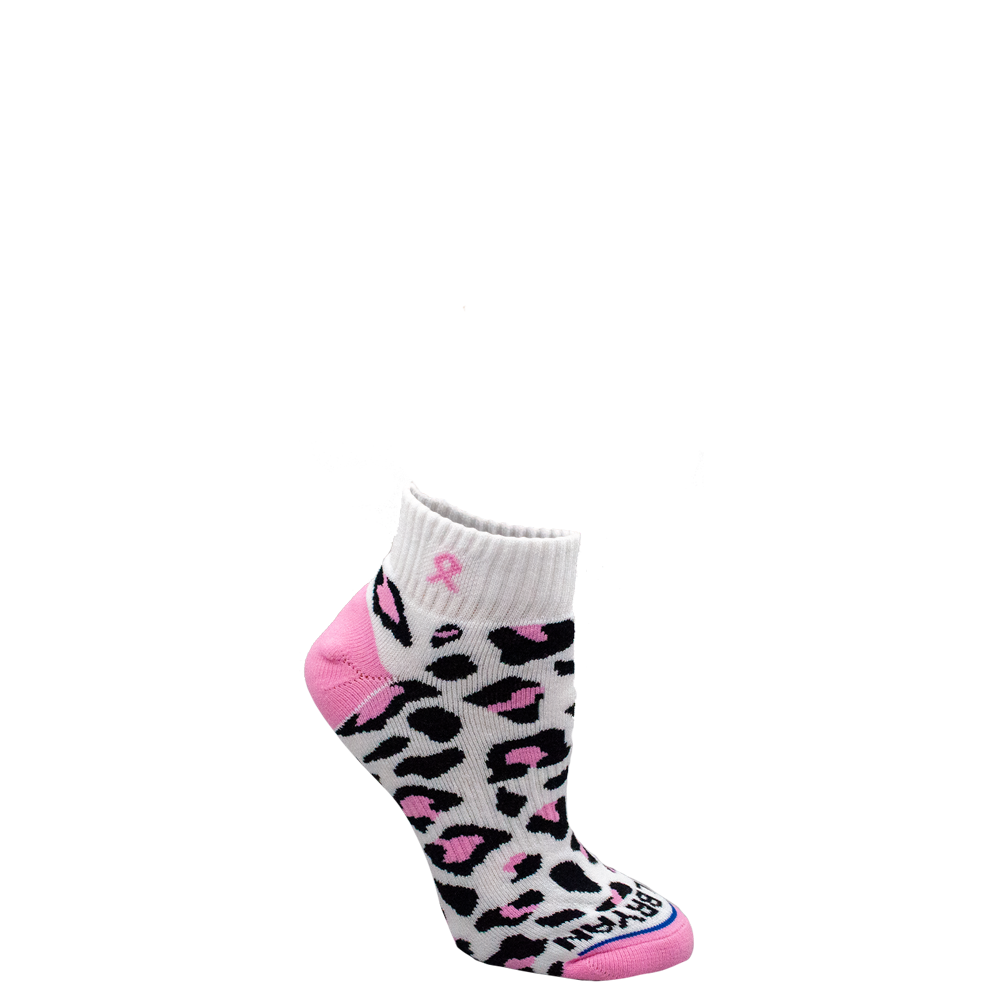 Pink Ribbon Leopard Print Quarter Sock