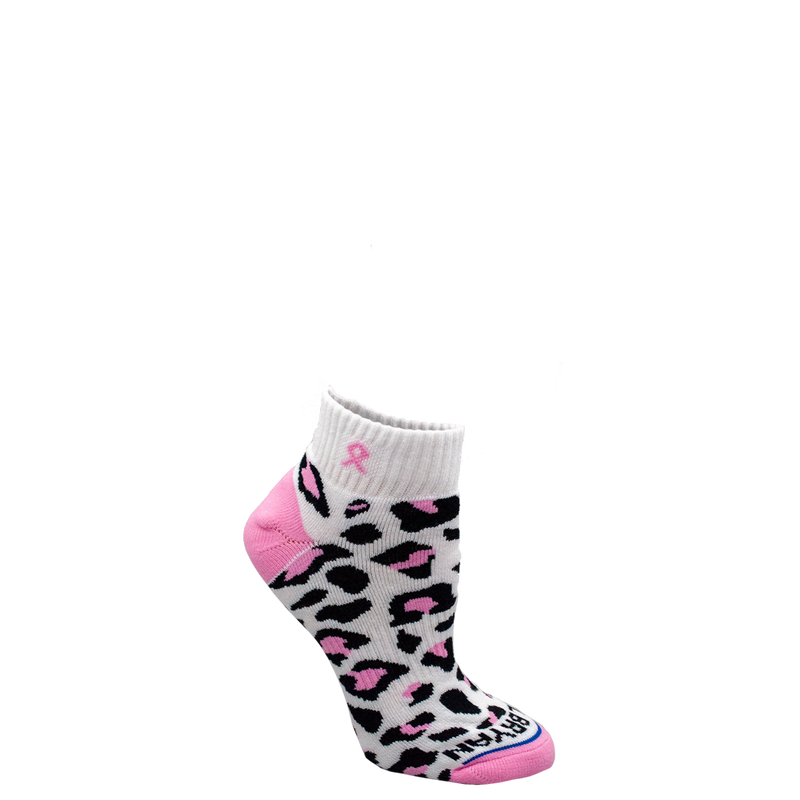 Pink Ribbon Leopard Print Quarter Sock