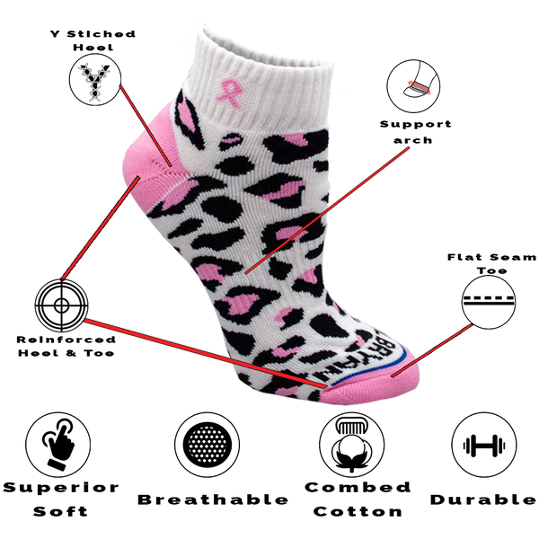 Pink Ribbon Leopard Print Quarter Sock