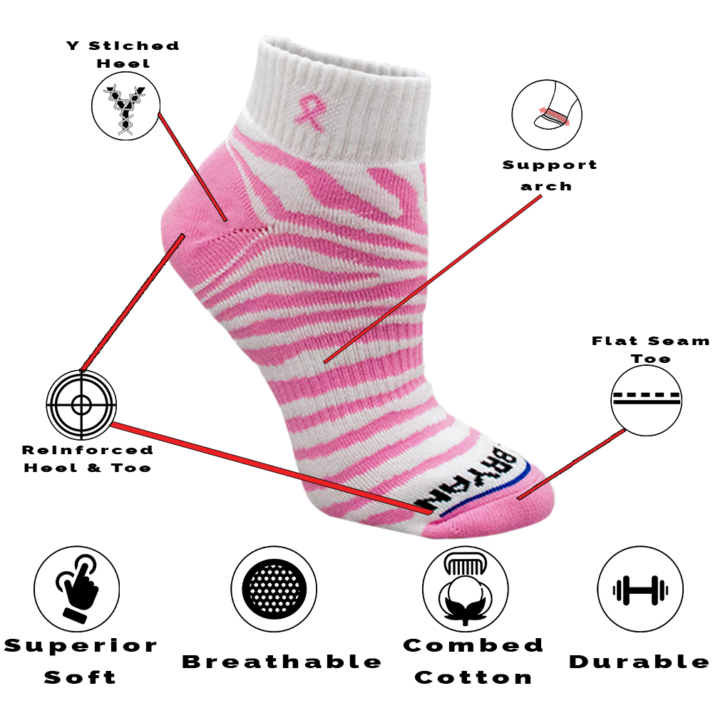 Pink Ribbon Tiger Print Quarter Sock