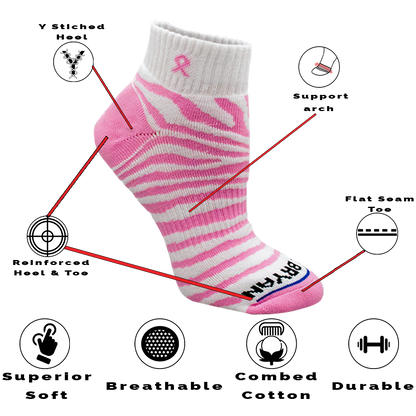 Pink Ribbon Tiger Print Quarter Sock