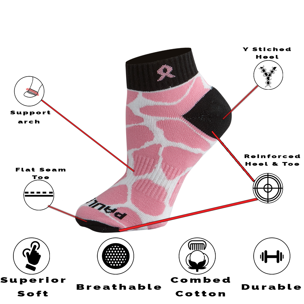 Pink Ribbon Giraffe Quarter Sock