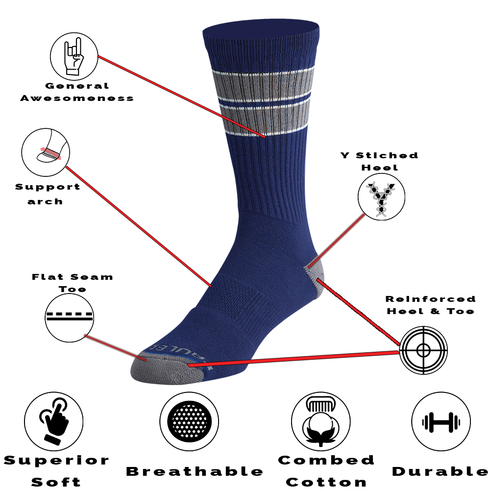 OG Crew Mid Calf Striped Crew Sock - Navy