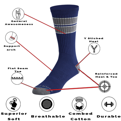 OG Crew Mid Calf Striped Crew Sock - Navy